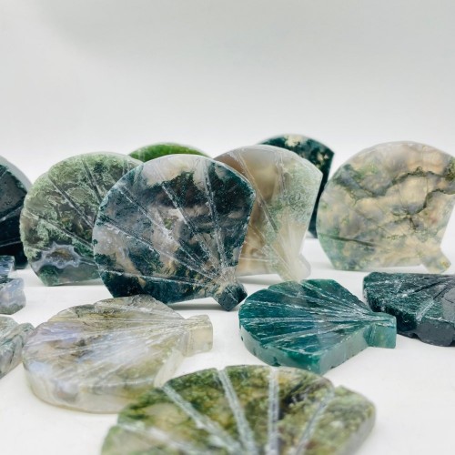 Moss Agate Ginkgo Leaves Carving Wholesale