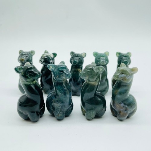 Moss Agate Alpaca Carving Animal Wholesale