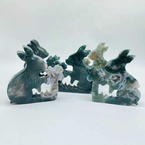 Moss Agate Rabbit Carving Wholesale