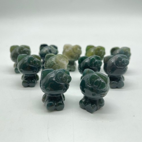 Moss Agate Hello Kitty Carving Crystal Wholesale