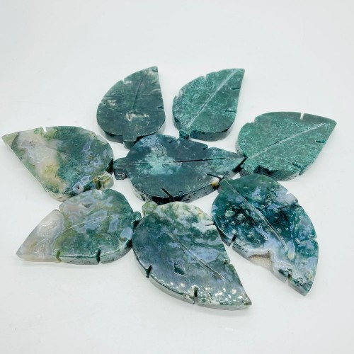 Moss Agate Tree Leaf Carving Wholesale