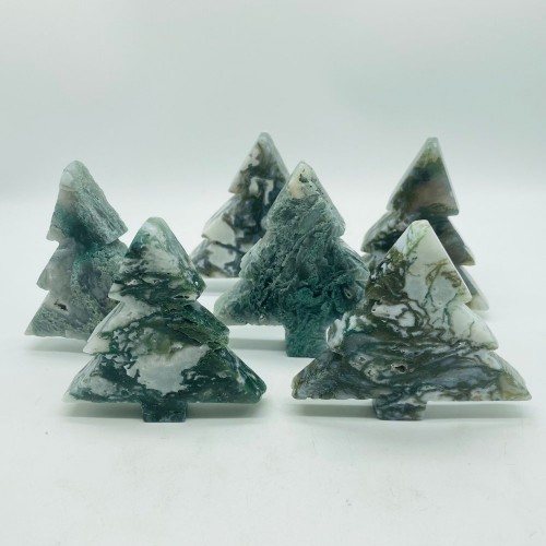 Moss Agate Pine Tree Christmas Tree Carving Wholesale