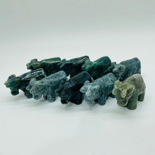 Moss Agate Cattle Cow Carving Wholesale