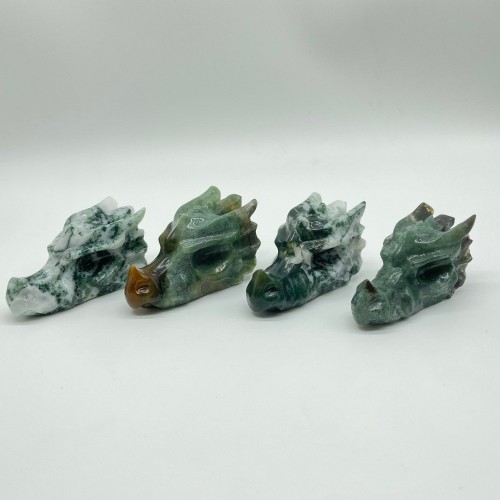 Moss Agate Dragon Head Carving Wholesale