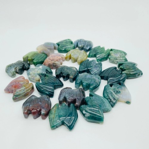 Mini Bat Moss Agate Carving Wholesale