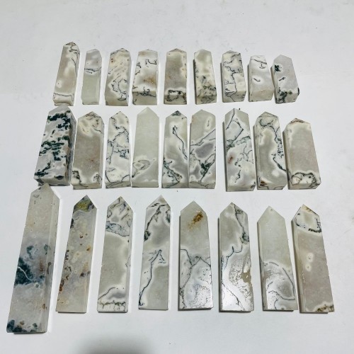 26 Pieces White Moss Agate Four-Sided Tower Points