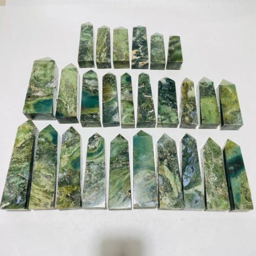 26 Pieces Moss Agate Four-Sided Tower Points