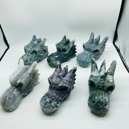 6 Pieces High Quality Moss Agate Dragon Head Carving