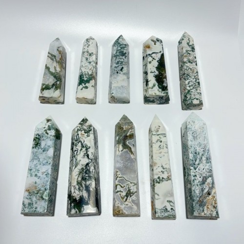 10 Pieces White Moss Agate Tower Points Closeout