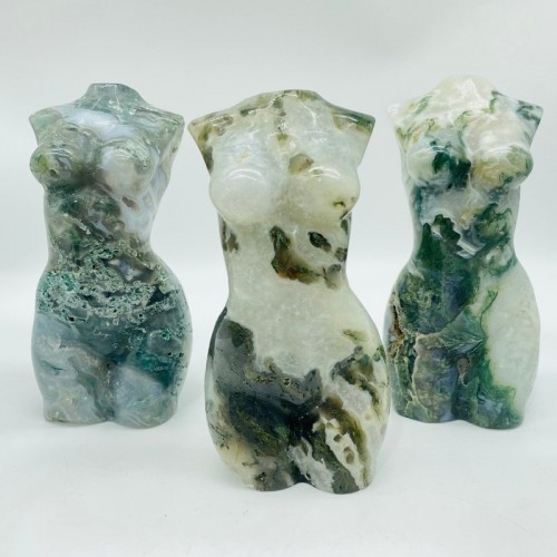 3 Pieces Large Moss Agate Goddess Carving