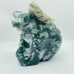 Large Moss Agate Flying Dragon Standing On Skull Carving