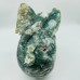 Large Moss Agate Flying Dragon Standing On Skull Carving