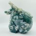 Large Moss Agate Flying Dragon Standing On Skull Carving