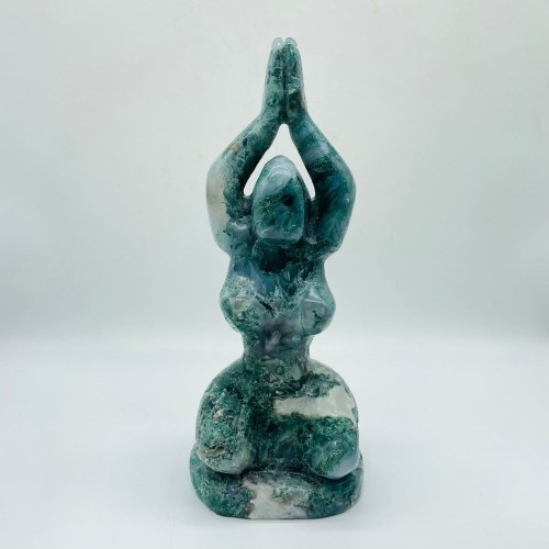 Beautiful Green Moss Agate Large Goddess Carving