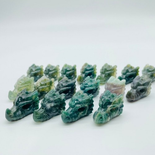 Moss Agate Mini Dragon Head Carving Wholesale