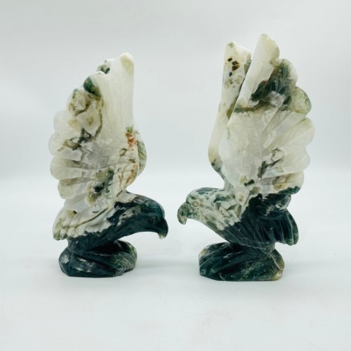 2 Pieces Moss Agate 1 Pair Eagle Carving