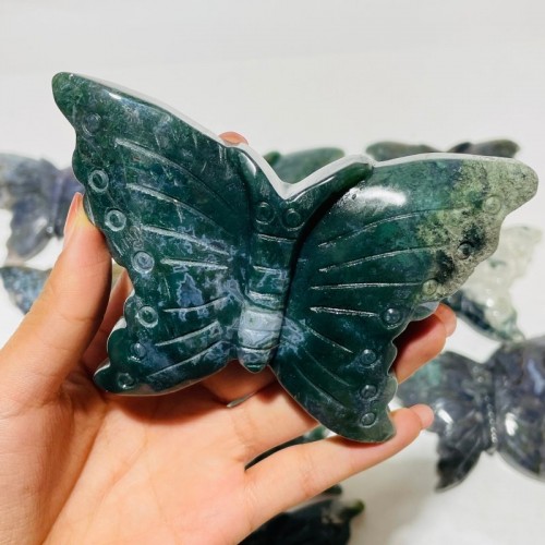 12 Pieces Moss Agate Butterfly Carving