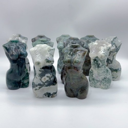 11 Pieces Large Geode Druzy Moss Agate Goddess Carving