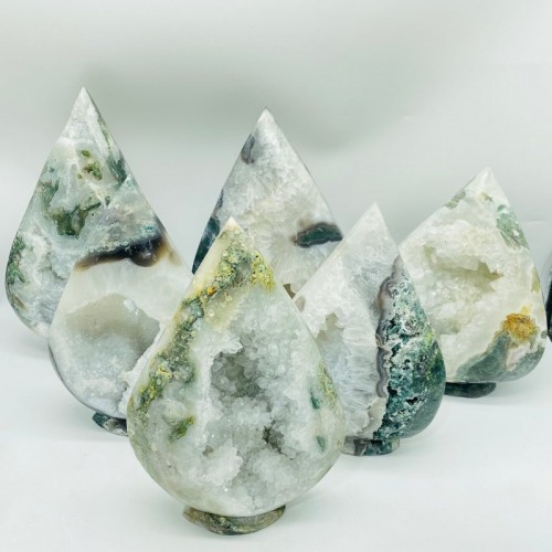 6 Pieces Large Geode Druzy Moss Agate Arrow Head