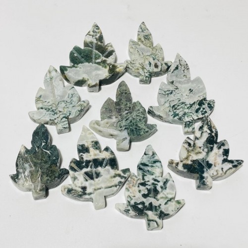 Moss Agate Sycamore Tree Leaf Carving Wholesale