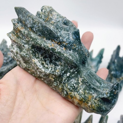 10 Pieces Large Colorful Moss Agate Dragon Head Carving