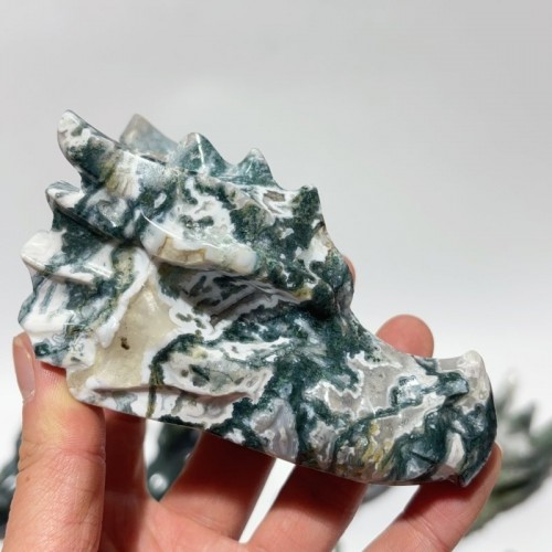 11 Pieces 4inch Green Moss Agate Dragon Head Carving