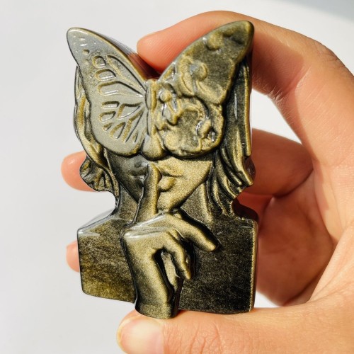 Gold Sheen Obsidian Butterfly Girl Carving Wholesale