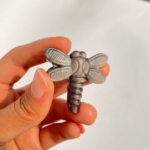 Silver Sheen Obsidian Dragonfly Carving Wholesale