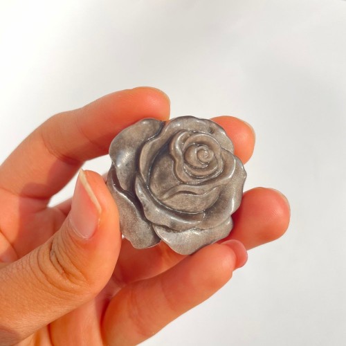 Silver Sheen Obsidian Rose Flower Carving Wholesale