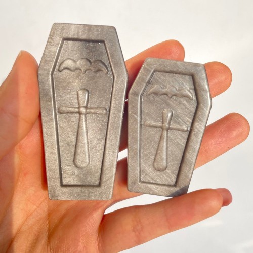 Silver Sheen Obsidian Coffin Carving Wholesale