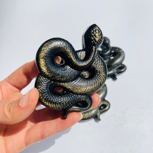 Gold Sheen Obsidian Snake Carving Wholesale