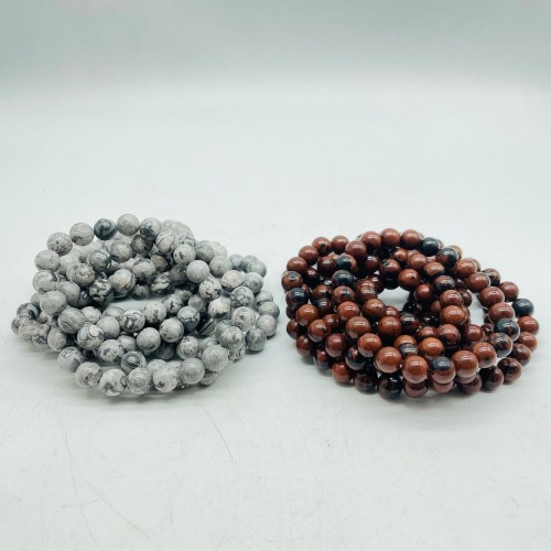 Red Obsidian & Natural Gray Lace Agate Bracelet Wholesale