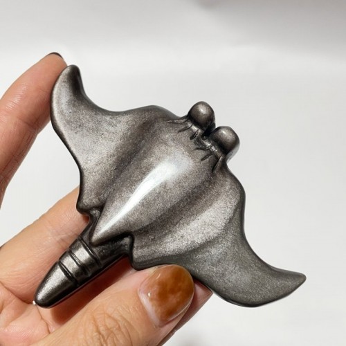 Silver Sheen Obsidian Manta Ray Carving Wholesale