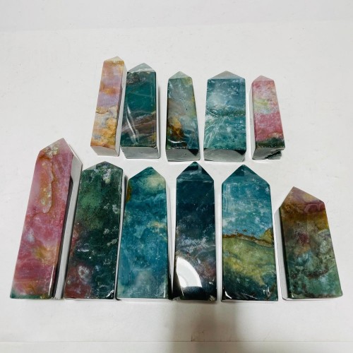 11 Pieces Colorful Ocean Jasper Four-Sided Tower Points