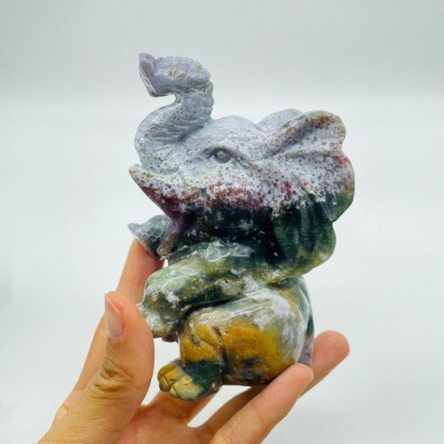 3 Pieces High Quality Large Ocean Jasper Elephant Carving