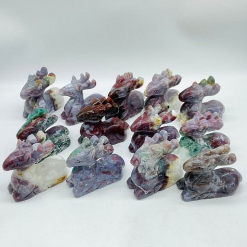 13 Pieces Beautiful Ocean Jasper Sika Deer Carving