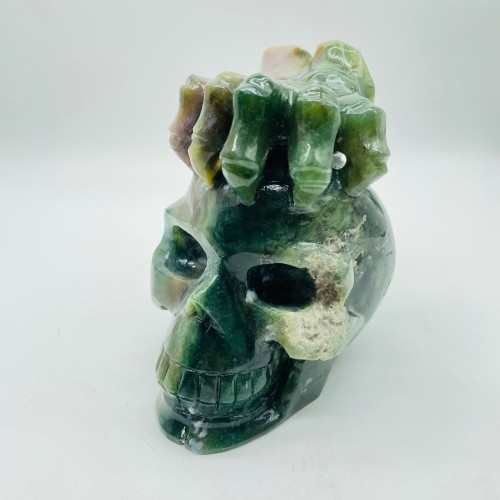 Unique Ocean Jasper Skull With Hand Carving