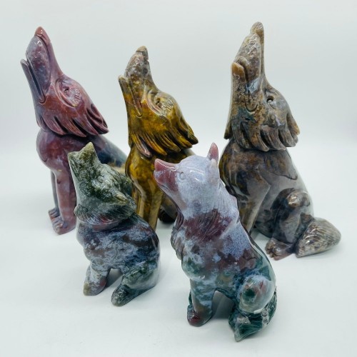 5 Pieces High Quality Ocean Jasper Wolf Carving