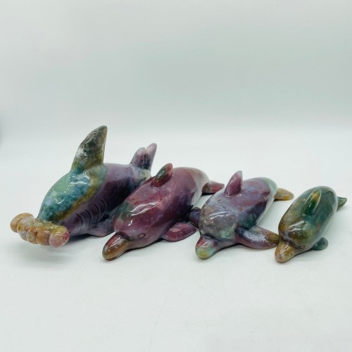 4 Pieces Ocean Jasper Dolphin Fish Carving