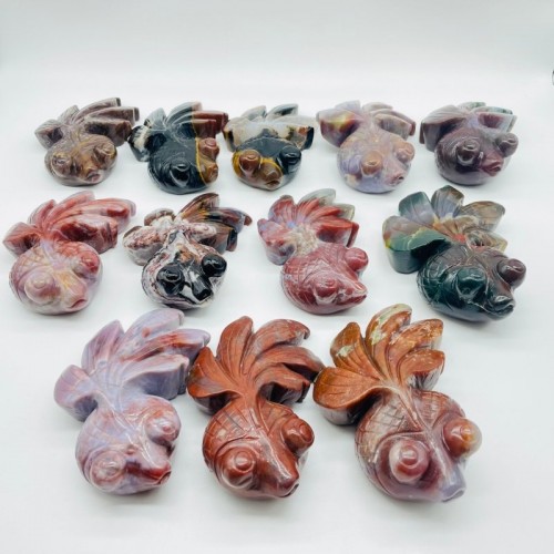 12 Pieces Ocean Jasper GoldFish Carving