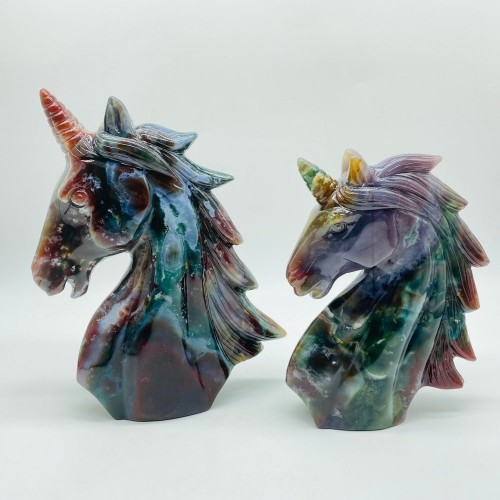 2 Pieces High Quality Ocean Jasper Unicorn Carving