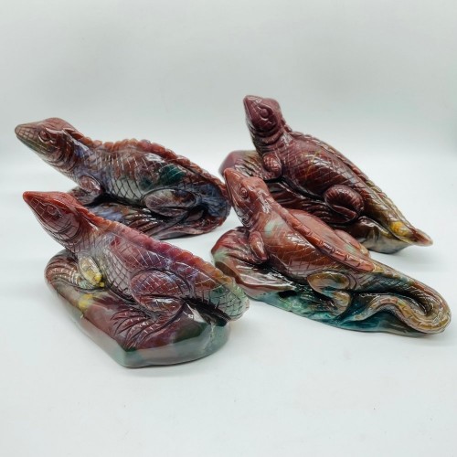 4 Pieces High Quality Ocean Jasper Lizard Carving