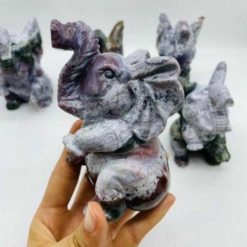 6 Pieces Large Ocean Jasper Elephant Carving