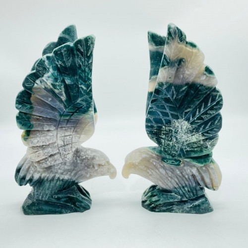 2 Pieces Ocean Jasper 1 Pair Eagle Carving