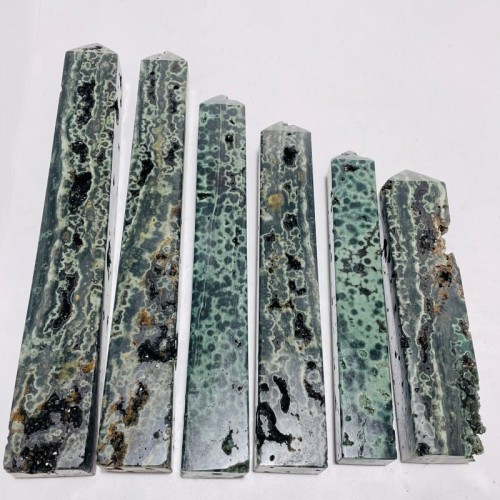 6 Pieces High Quality Large Green Sea Jasper Druzy Tower