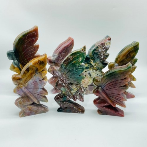 7 Pieces Beautiful Ocean Jasper Butterfly Fairy Carving