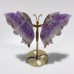 3 Pairs Butterfly Wing Carving With Stand Amethyst Mixed Agate Ocean Jasper