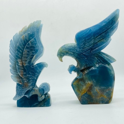 2 Pieces High Quality Blue Onyx Eagle Carving