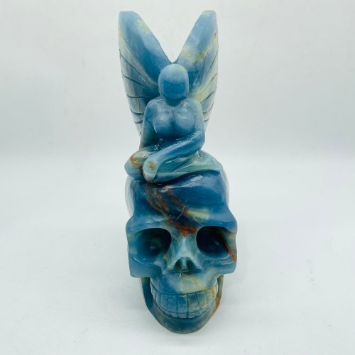 High Quality Blue Onyx Butterfly Fairy Skull Carving