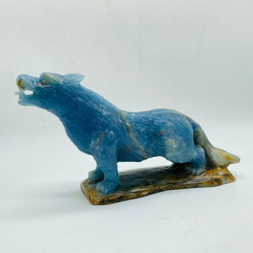 High Quality Large Blue Onyx Wolf Carving